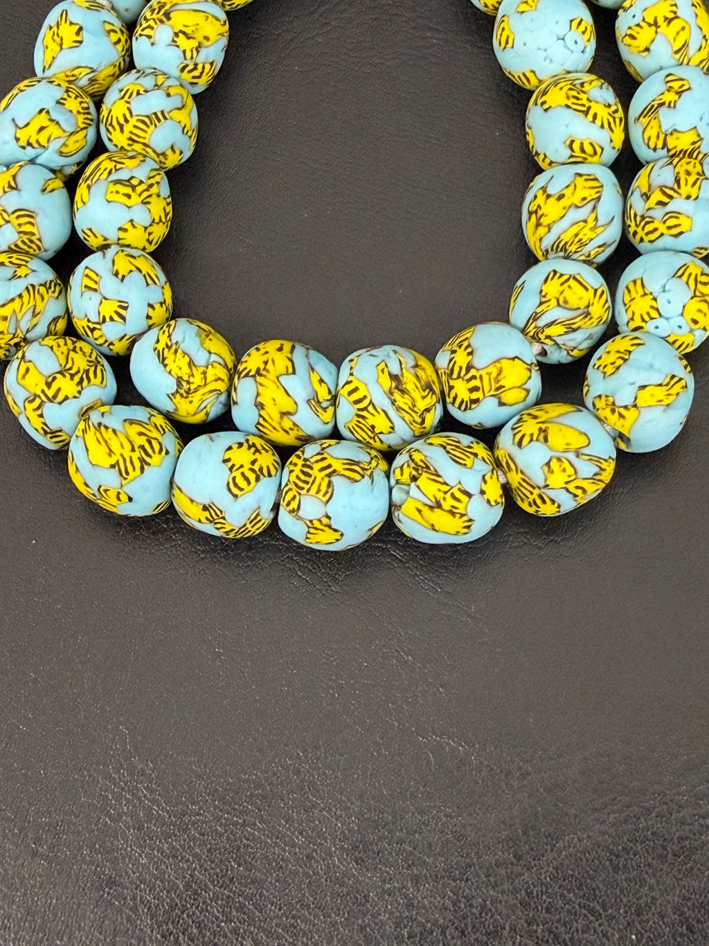 Skyfire Fused Krobo Recycled Glass Beads 12–14mm | Handmade African Glass Beads from Ghana | 44 Beads Per Strand