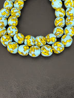 Skyfire Fused Krobo Recycled Glass Beads 12–14mm | Handmade African Glass Beads from Ghana | 44 Beads Per Strand