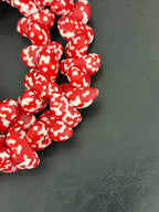 XL Red & Ivory Canoe-Shaped Krobo Powdered Glass Beads | Handmade Recycled Glass Beads from Ghana | Large Hole African Designer Beads