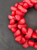 XL Ruby Red Canoe-Shaped Krobo Powdered Glass Beads | Large Hole Recycled Glass Beads | Handmade African Beads from Ghana