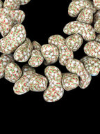 XL Canoe-Shaped Krobo Powdered Glass Beads – White, Green & Coral Patterned African Recycled Glass Beads | Handmade Ghana Glass Beads | Statement Jewelry Beads Strand