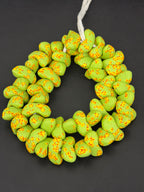 XL Canoe-Shaped Krobo Powdered Glass Beads – Lime Green & Orange Speckled African Recycled Glass Beads | Large Artisan Beads from Ghana | 1 Strand