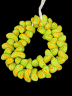 XL Canoe-Shaped Krobo Powdered Glass Beads – Lime Green & Orange Speckled African Recycled Glass Beads | Large Artisan Beads from Ghana | 1 Strand