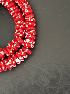 Authentic Ghana Fused Krobo Rondelle Beads – Crimson Red & Ivory Recycled Glass Beads