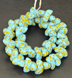 XL Sky Blue, Black & Golden Yellow Canoe-Shaped Krobo Powdered Glass Beads | Handmade Recycled Glass Beads from Ghana | Large Hole African Designer Beads