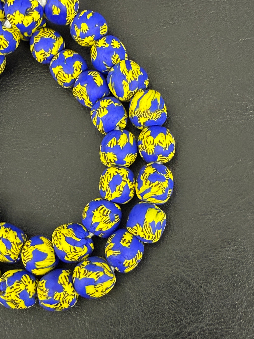 Royal Sapphire Fused Krobo Recycled Glass Beads 12–14mm | Handmade African Glass Beads from Ghana | 44 Beads Per Strand