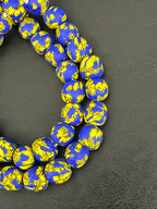 Royal Sapphire Fused Krobo Recycled Glass Beads 12–14mm | Handmade African Glass Beads from Ghana | 44 Beads Per Strand