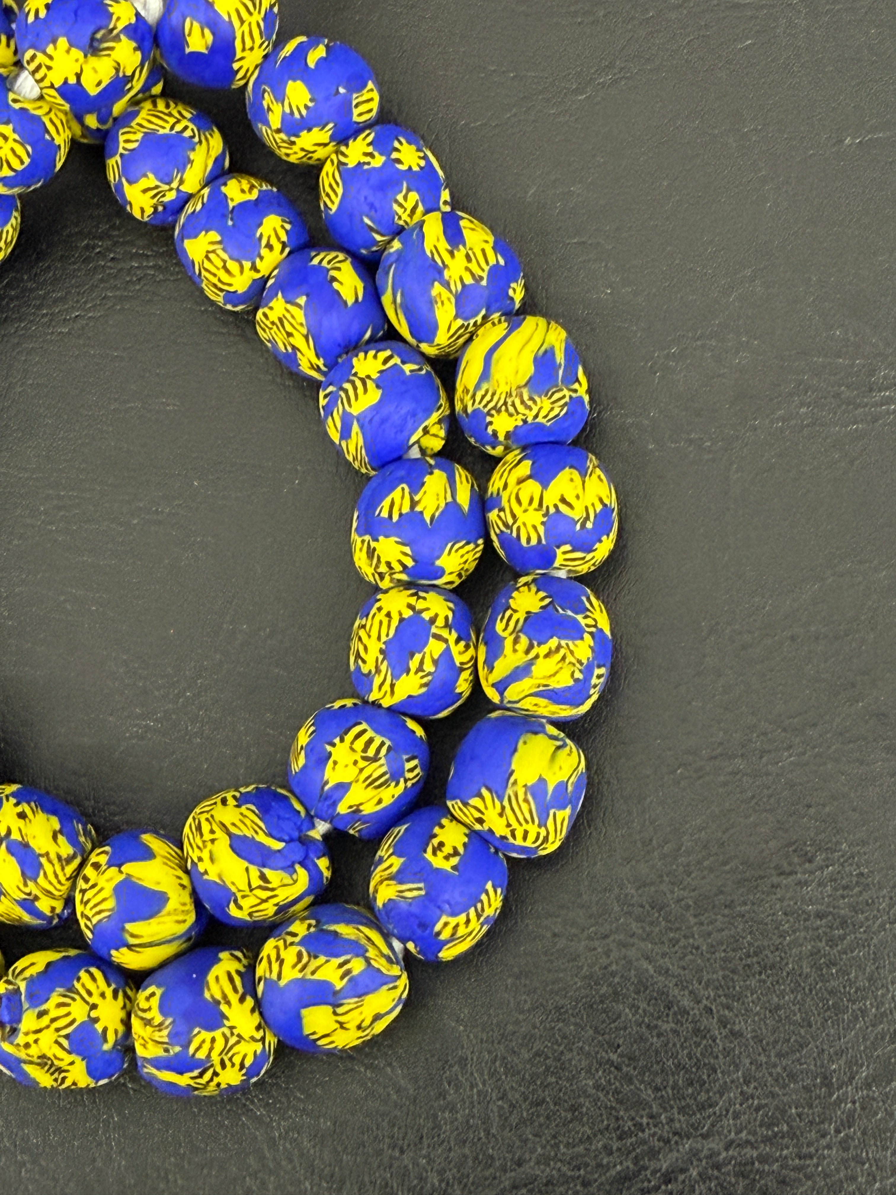 Royal Sapphire Fused Krobo Recycled Glass Beads 12–14mm | Handmade African Glass Beads from Ghana | 44 Beads Per Strand