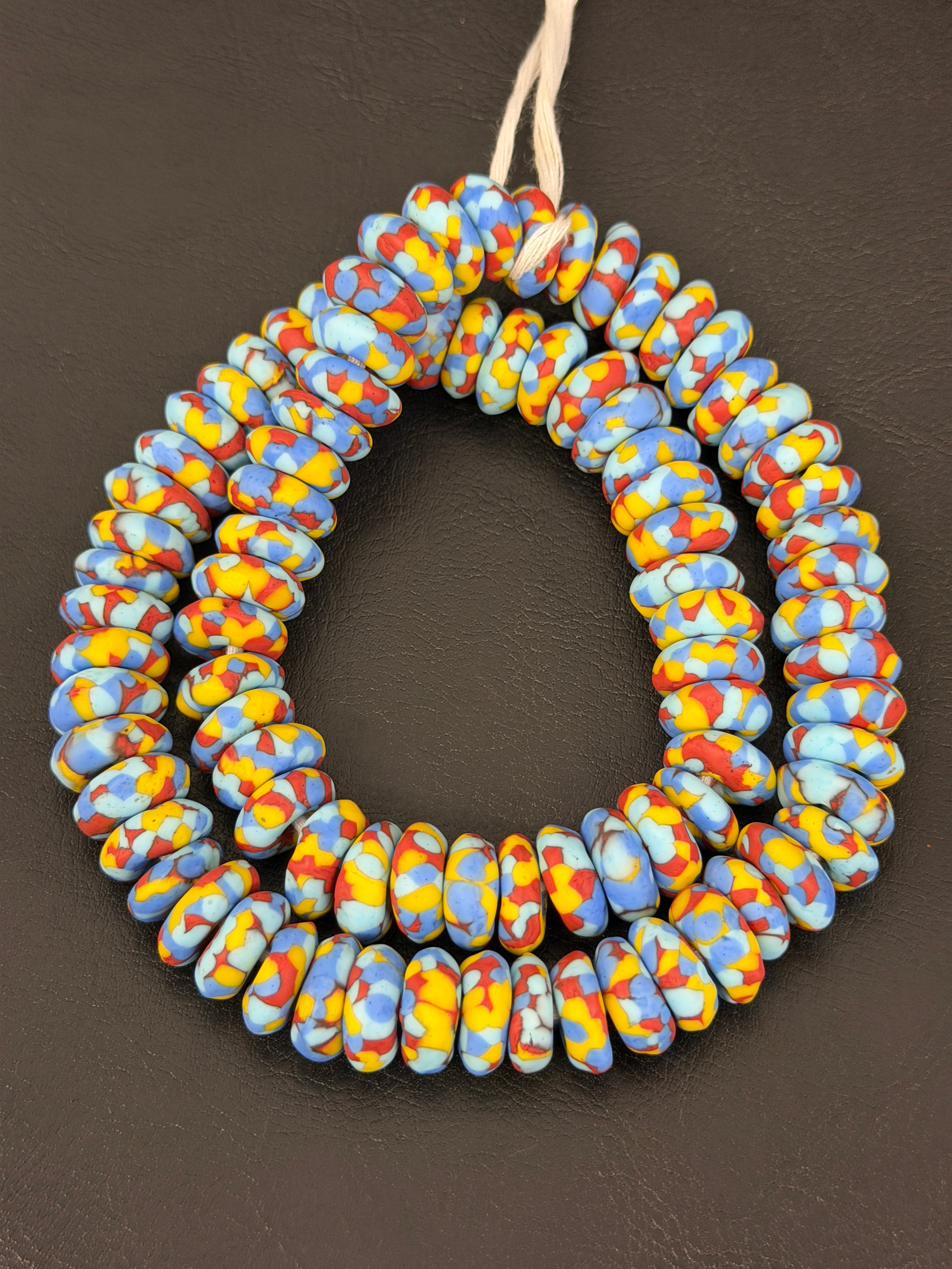 Authentic Ghana Fused Krobo Rondelle Beads – Powder Blue, Golden Yellow & Terracotta Recycled Glass Beads