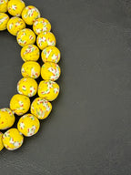 Sunburst Yellow Fused Krobo Recycled Glass Beads | 12–14mm Handmade African Beads from Ghana