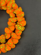 XL Orange Canoe-Shaped Krobo Powdered Glass Beads – Orange & Yellow Patterned African Recycled Glass Beads | Handmade Ghana Glass Beads | Statement Jewelry Beads Strand
