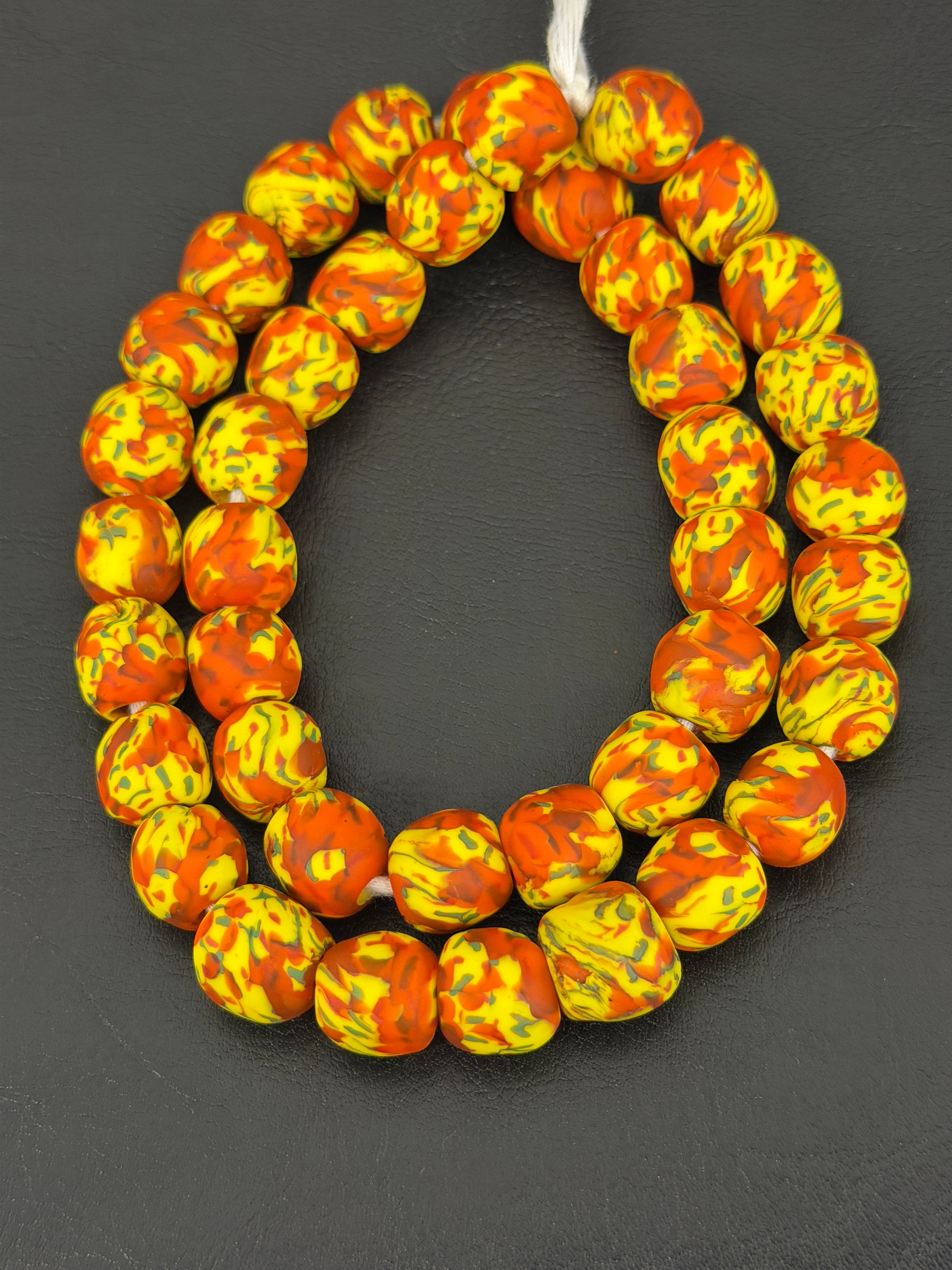 Authentic Fused Krobo Recycled Glass Beads 12–14mm | Yellow Orange African Beads | Handmade in Ghana