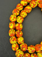 Authentic Fused Krobo Recycled Glass Beads 12–14mm | Yellow Orange African Beads | Handmade in Ghana