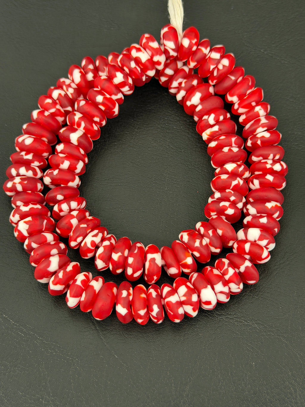 Authentic Ghana Fused Krobo Rondelle Beads – Crimson Red & Ivory Recycled Glass Beads