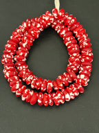 Authentic Ghana Fused Krobo Rondelle Beads – Crimson Red & Ivory Recycled Glass Beads