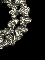 XL Black & White Canoe-Shaped Krobo Powdered Glass Beads – African Recycled Glass Statement Beads | Handmade Ghana Glass Beads | Designer Jewelry Making Strand