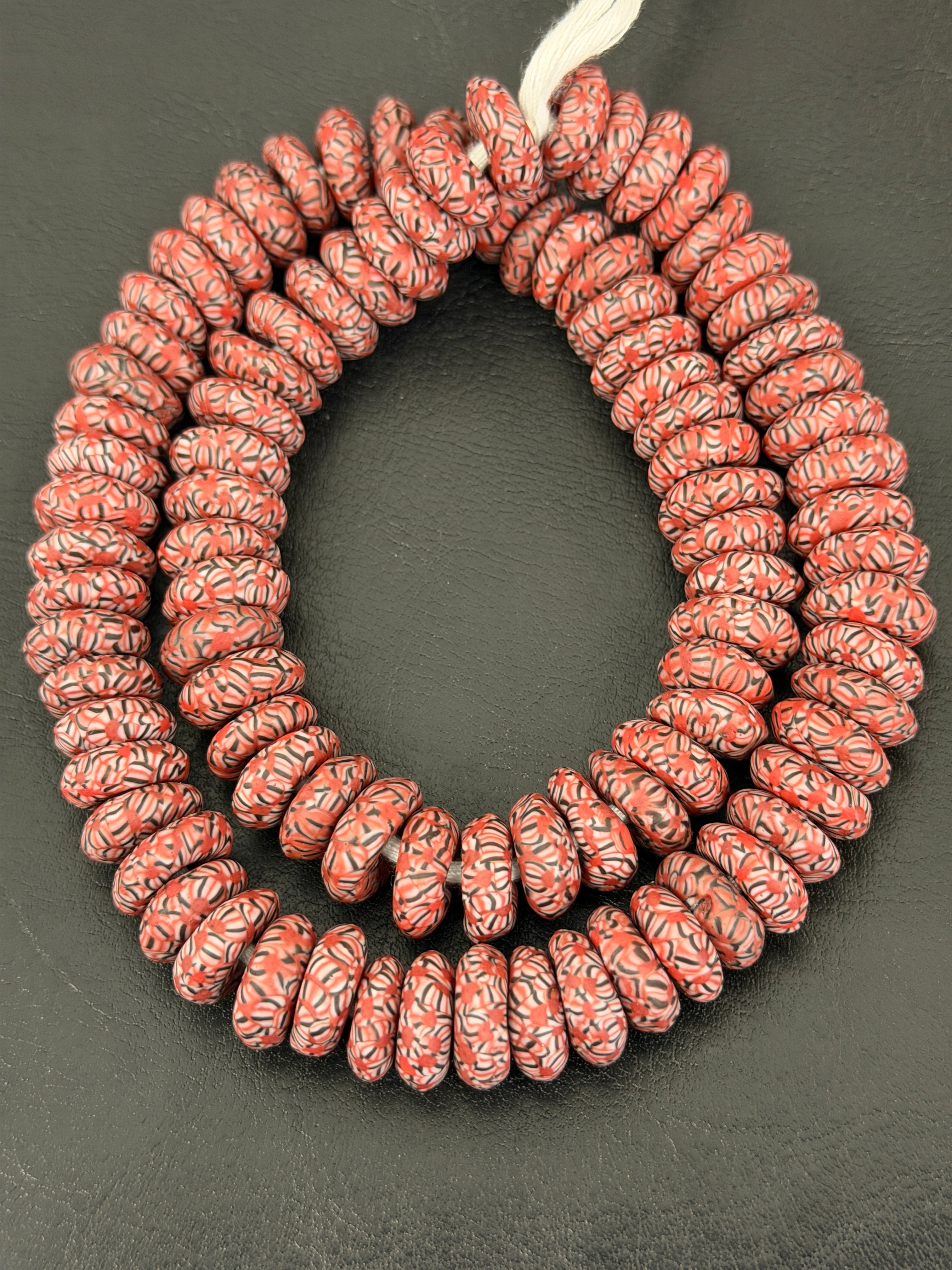 Handcrafted Coral & Black African Saucer Glass Beads from Ghana | Sustainable African Glass Beads