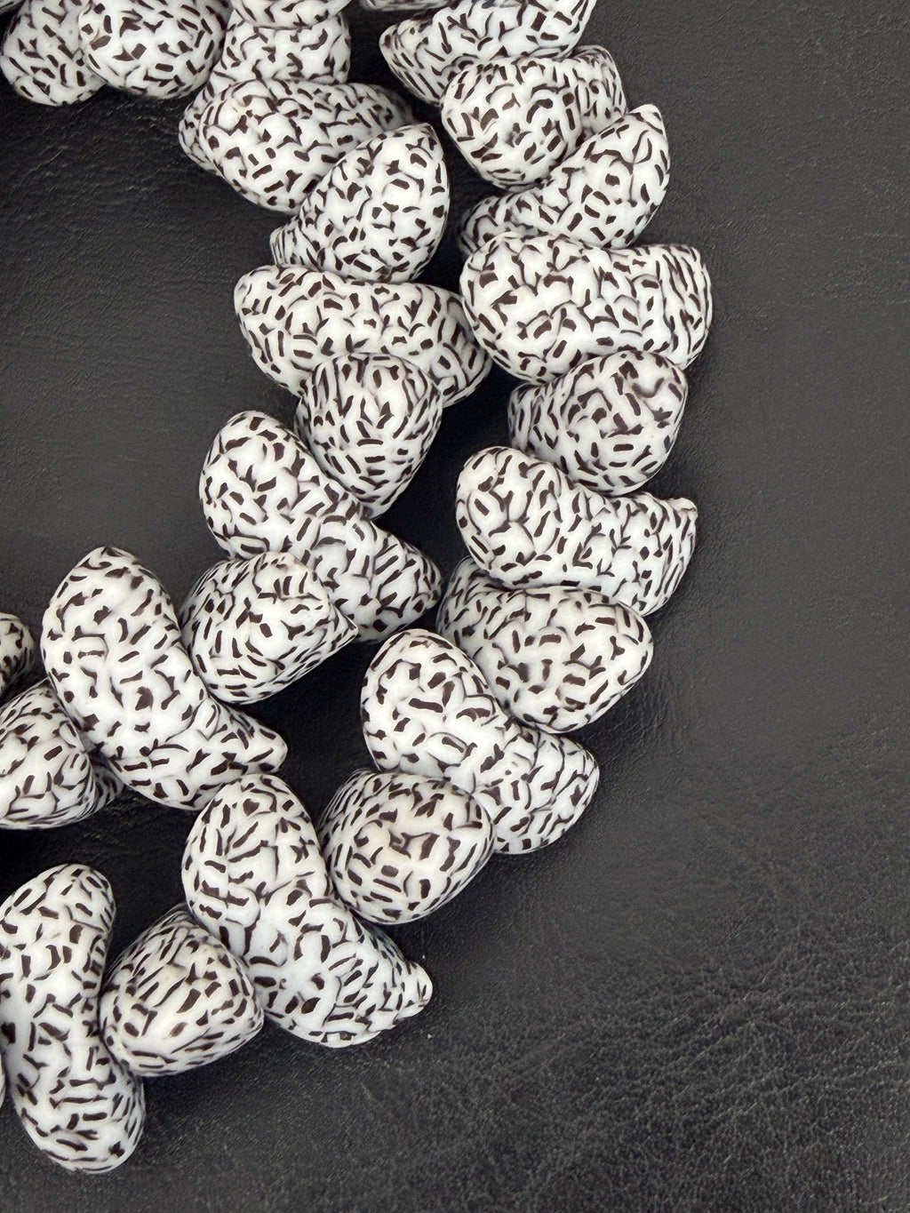XL Ivory & Espresso Confetti Canoe-Shaped Krobo Powdered Glass Beads | Handmade Recycled Glass Beads from Ghana | Large Hole African Designer Beads