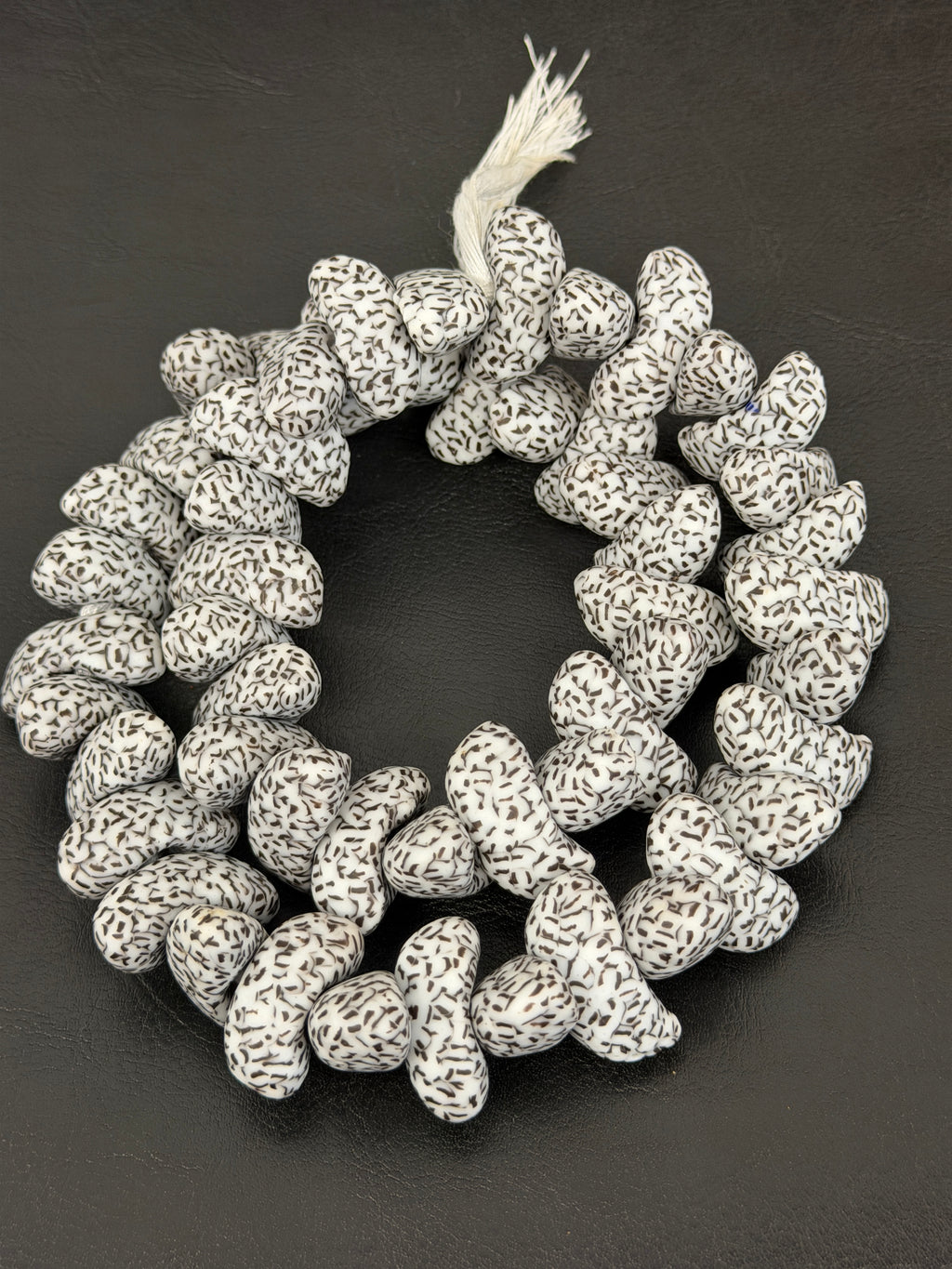 XL Ivory & Espresso Confetti Canoe-Shaped Krobo Powdered Glass Beads | Handmade Recycled Glass Beads from Ghana | Large Hole African Designer Beads