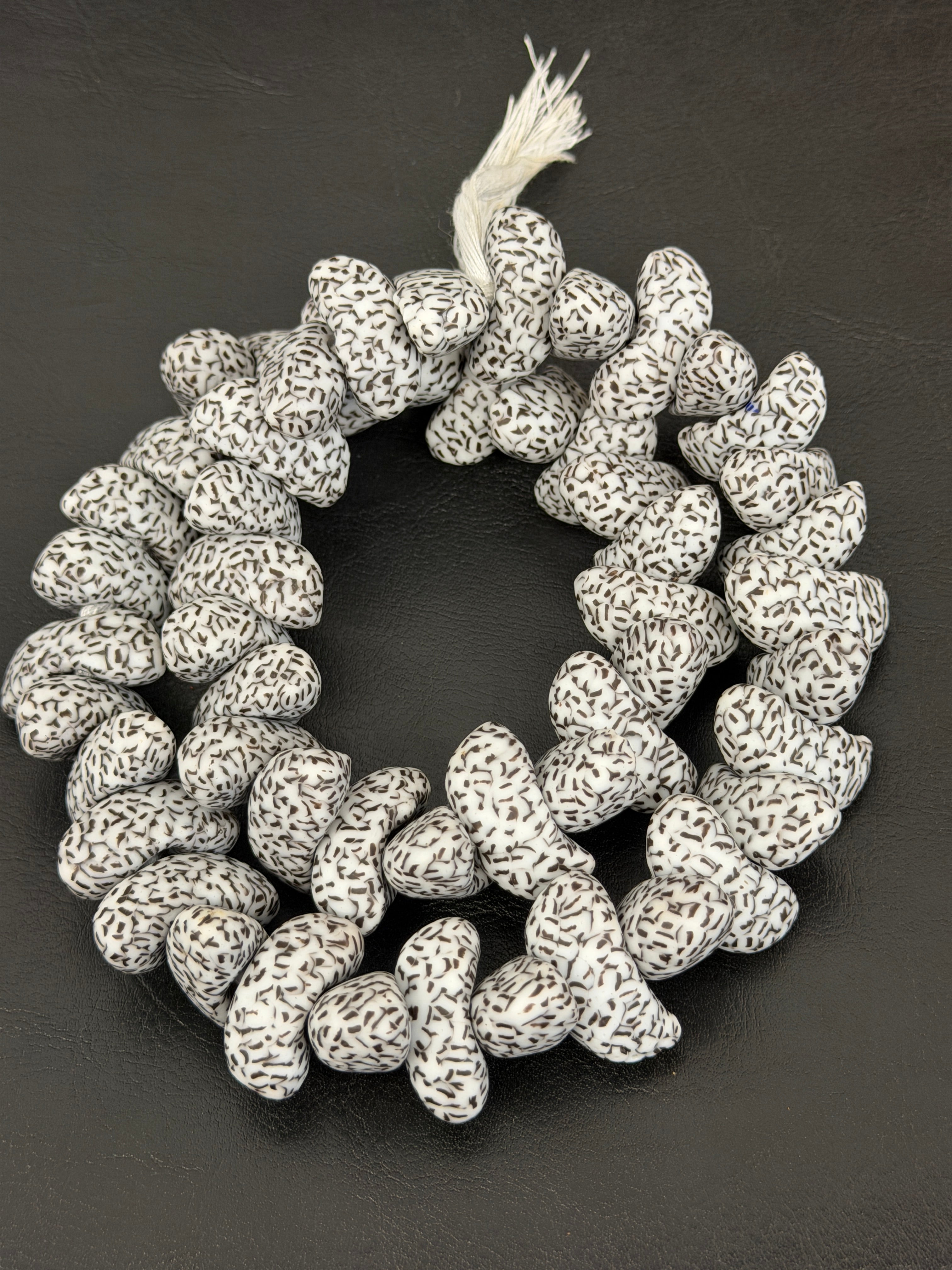 XL Ivory & Espresso Confetti Canoe-Shaped Krobo Powdered Glass Beads | Handmade Recycled Glass Beads from Ghana | Large Hole African Designer Beads