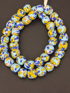 Authentic Fused Krobo Recycled Glass Beads 12–14mm | Blue Yellow African Glass Beads | Handmade in Ghana
