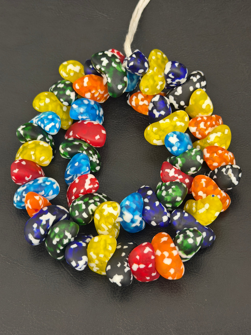 XL Multicolor Canoe-Shaped Krobo Powdered Glass Beads – Rainbow Mosaic African Recycled Glass Beads | Handmade Ghana Glass Beads | Statement Jewelry Beads Strand