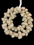 XL Canoe-Shaped Krobo Powdered Glass Beads – White, Green & Coral Patterned African Recycled Glass Beads | Handmade Ghana Glass Beads | Statement Jewelry Beads Strand