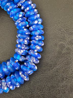 Blue Fused Krobo Rondelle Recycled Glass Beads | Handcrafted Ghana African Trade Beads | 95–99 Beads per Strand