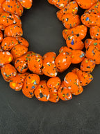 XL Tangerine Orange Confetti Canoe-Shaped Krobo Powdered Glass Beads | Handmade Recycled Glass Beads from Ghana | Large Hole African Designer Beads