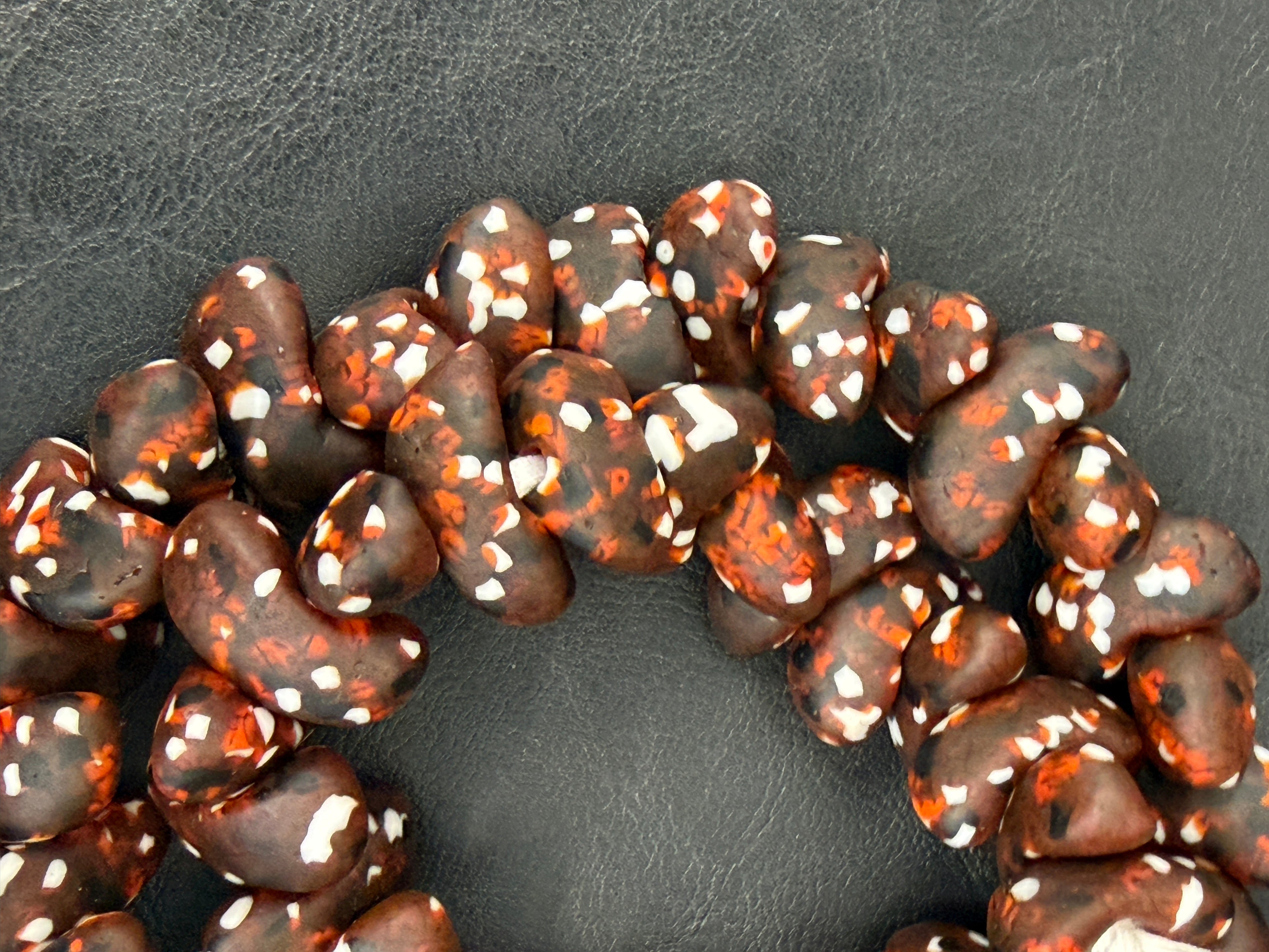 XL Cocoa Ember Canoe-Shaped Krobo Powdered Glass Beads | Brown, Rust & Ivory Recycled Glass Beads | Handmade African Beads from Ghana