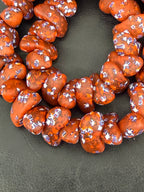 XL Burnt Orange Confetti Canoe-Shaped Krobo Powdered Glass Beads | Handmade Recycled Glass Beads from Ghana | Large Hole African Statement Beads