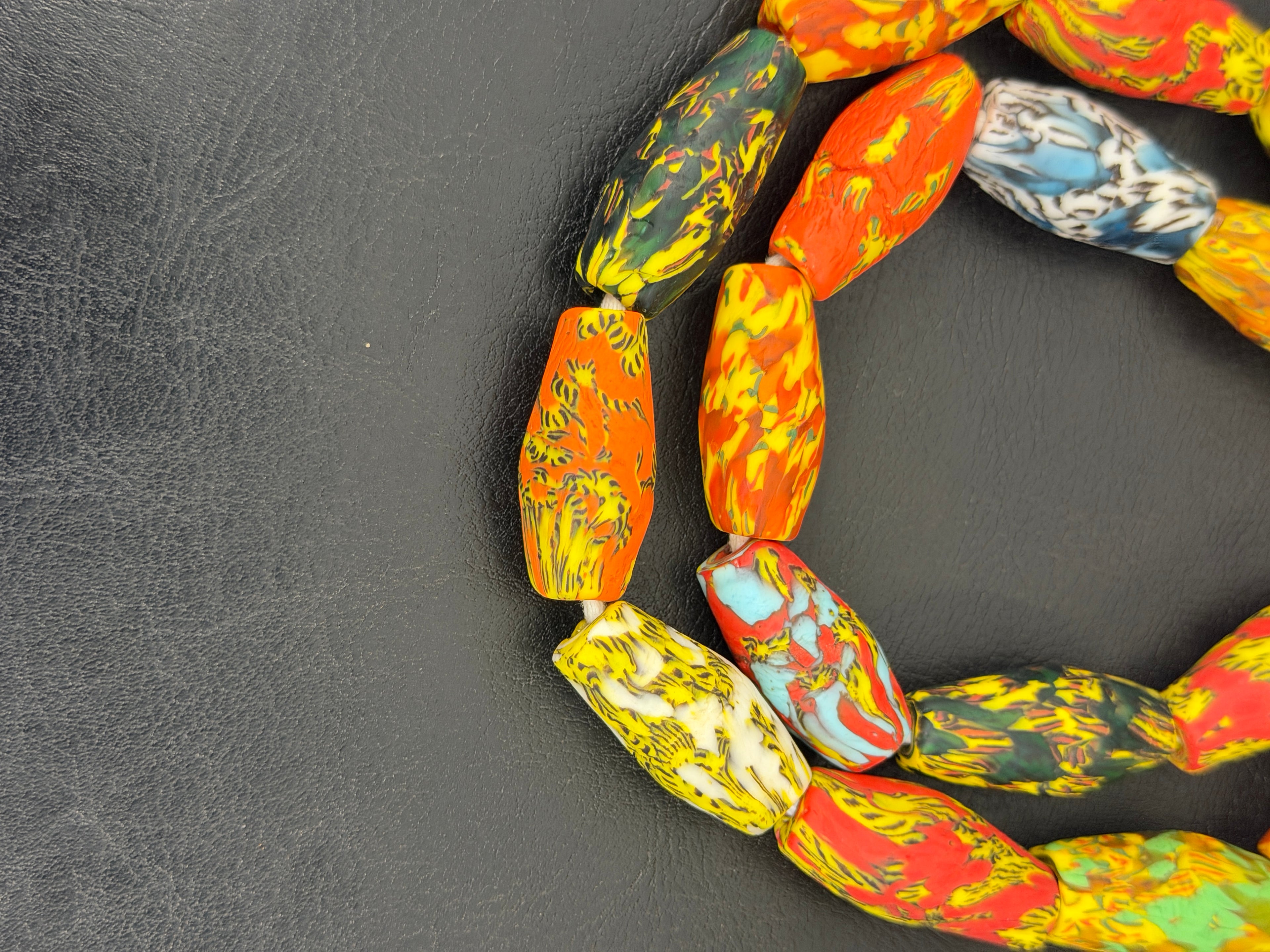 Multicolor XL Fused Krobo Recycled Glass Beads, Handmade African Glass Beads, Ghana Statement Jewelry Supplies