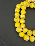 Sunburst Yellow Fused Krobo Recycled Glass Beads | 12–14mm Handmade African Beads from Ghana
