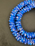 Blue Fused Krobo Rondelle Recycled Glass Beads | Handcrafted Ghana African Trade Beads | 95–99 Beads per Strand
