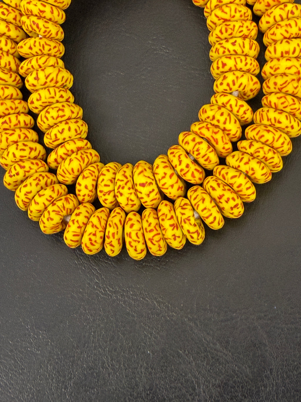 Fused Krobo Rondelle Recycled Glass Beads | Golden Yellow Ghana Glass Beads | Authentic African Jewelry Supplies