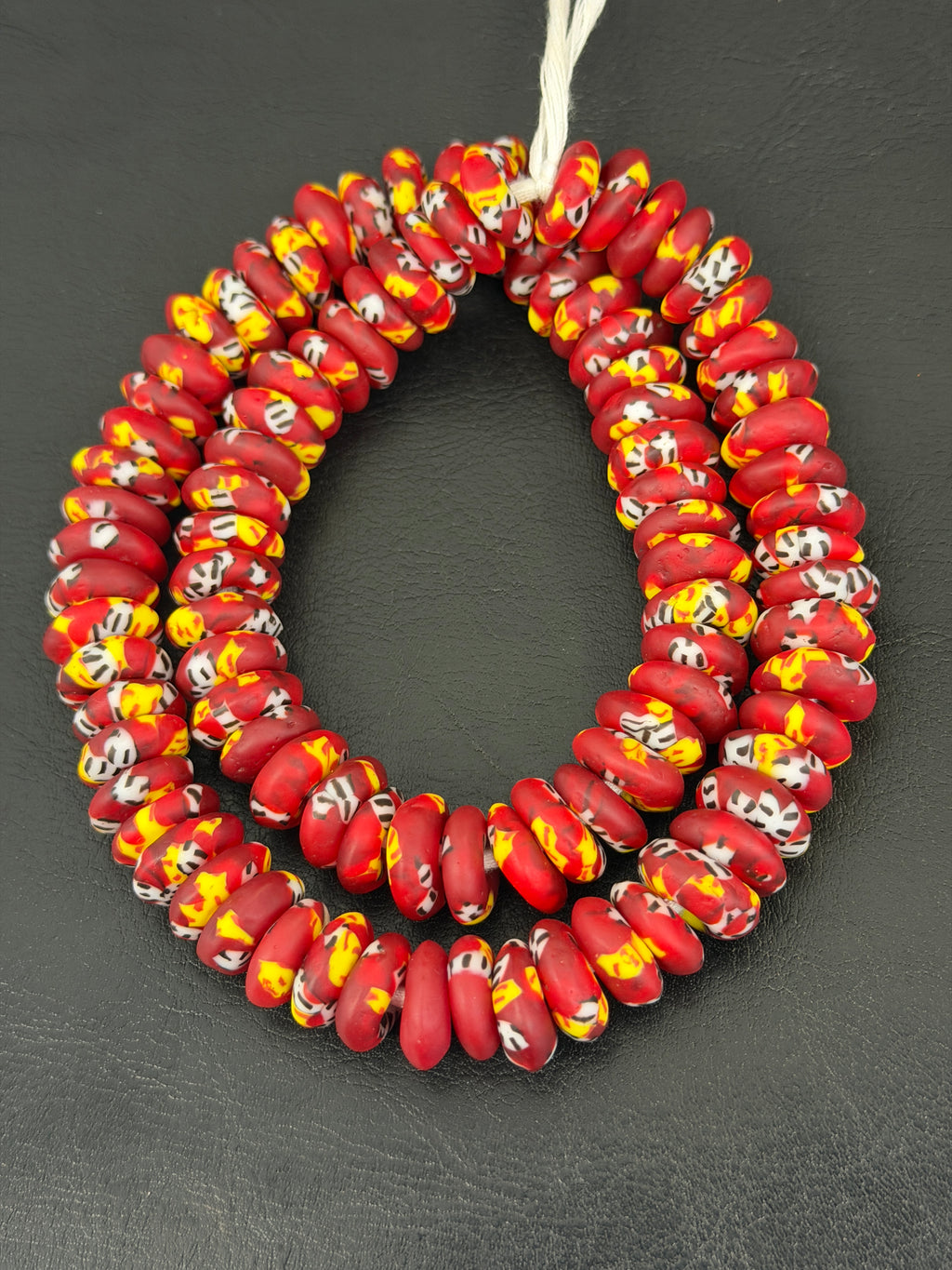 Red African Glass Bead Bundle: Hand-Painted Krobo Rondelle & Round Pocket Glass Beads from Ghana