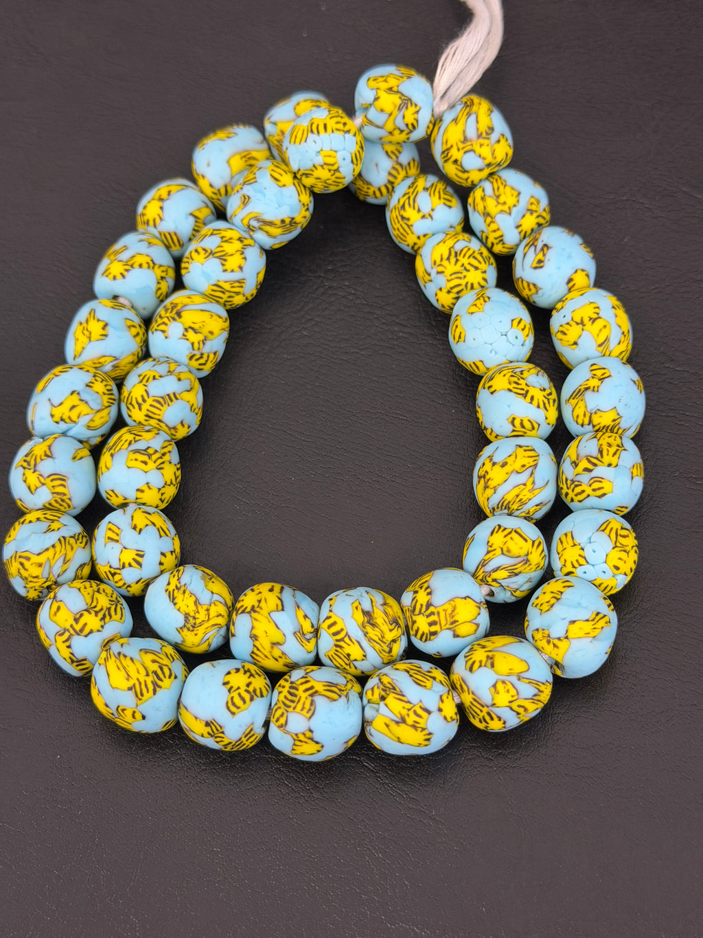 Skyfire Fused Krobo Recycled Glass Beads 12–14mm | Handmade African Glass Beads from Ghana | 44 Beads Per Strand