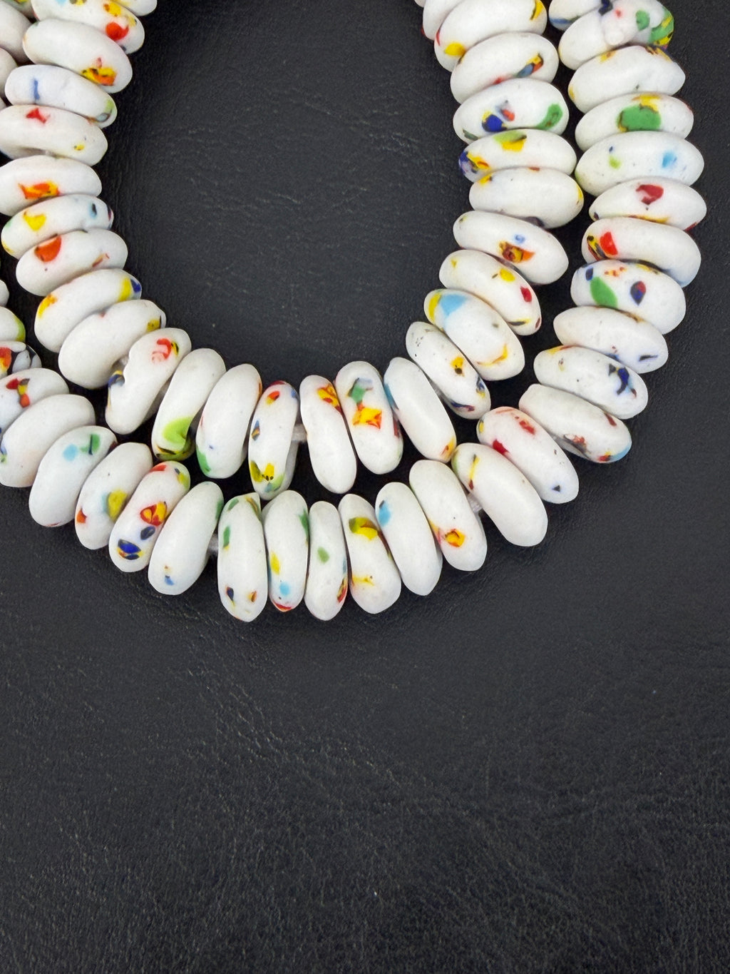 Handcrafted White Fused Krobo Rondelle Recycled Glass Beads from Ghana | Sustainable African Glass Beads