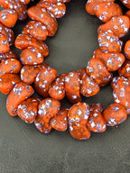 XL Burnt Orange Confetti Canoe-Shaped Krobo Powdered Glass Beads | Handmade Recycled Glass Beads from Ghana | Large Hole African Statement Beads
