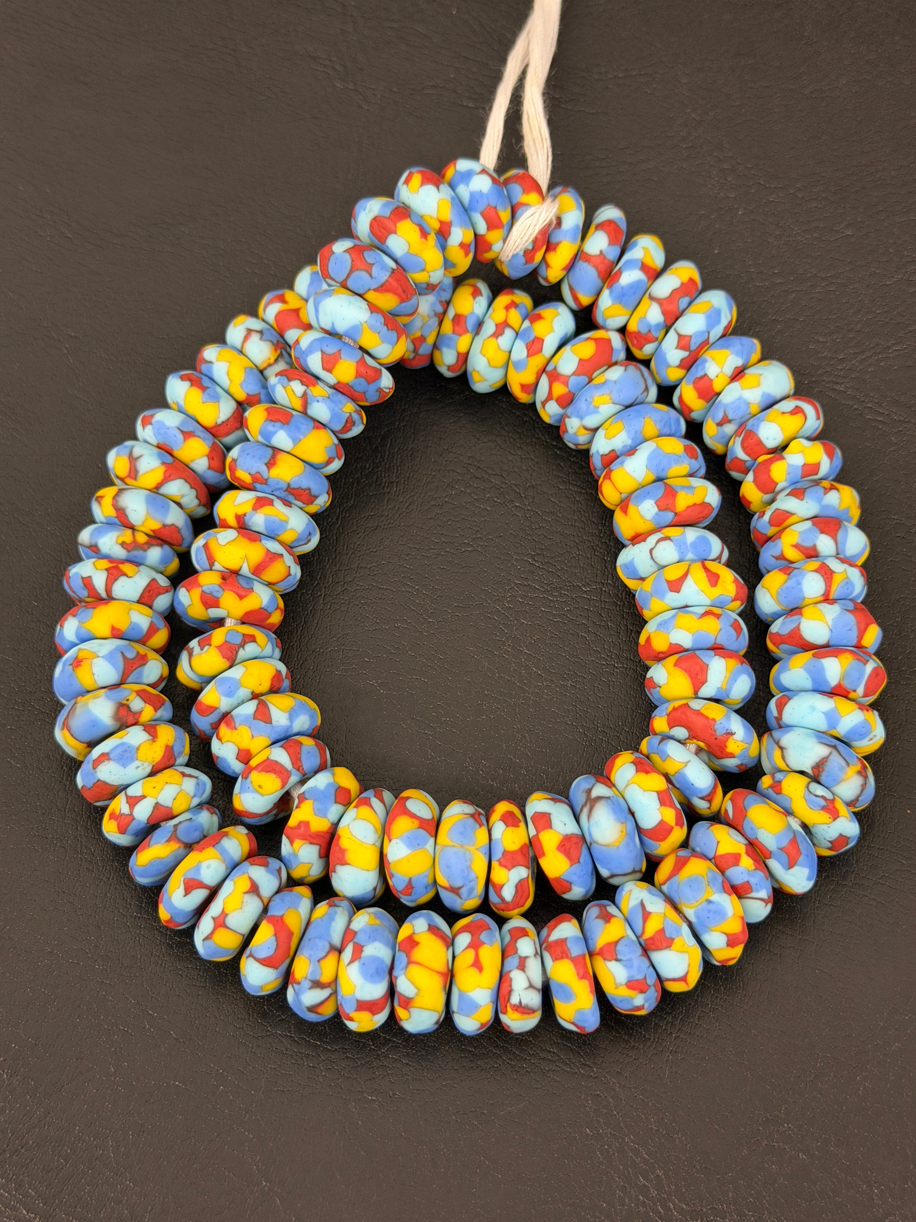Authentic Ghana Fused Krobo Rondelle Beads – Powder Blue, Golden Yellow & Terracotta Recycled Glass Beads