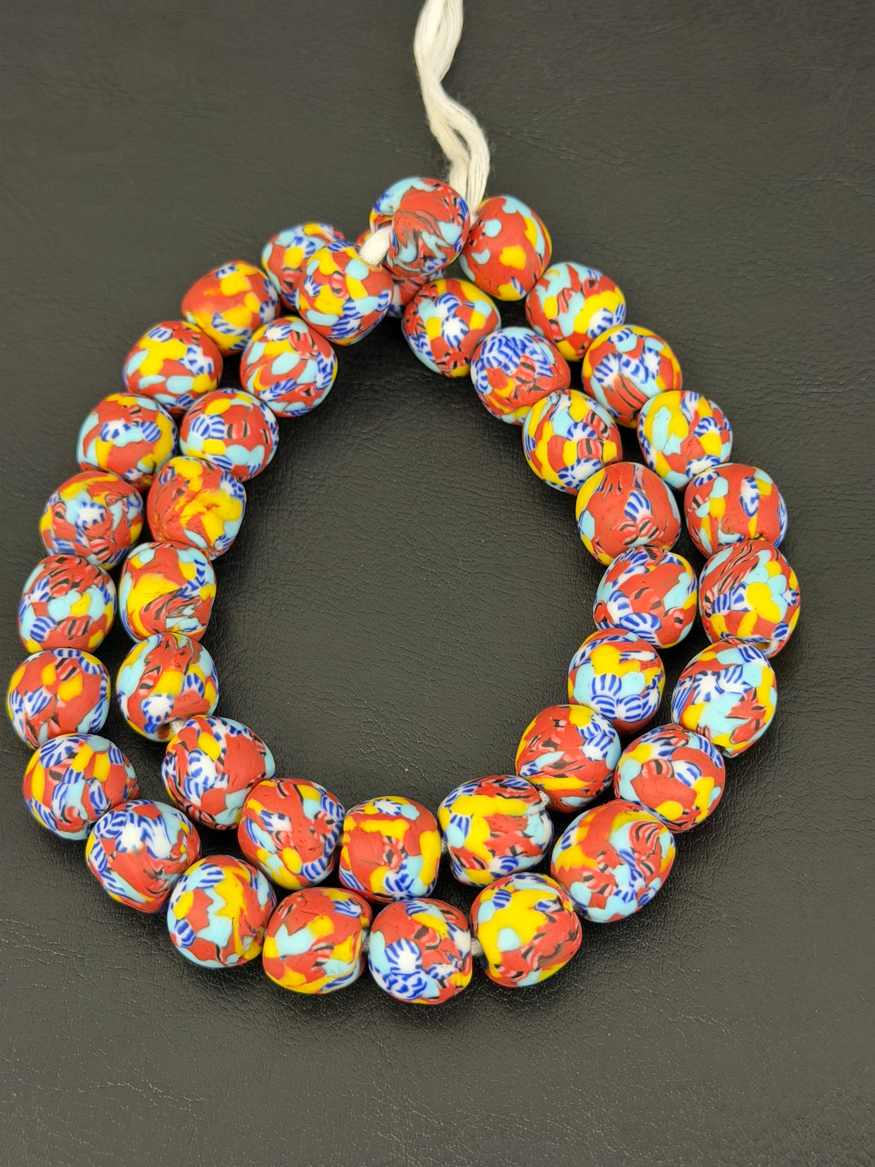 Fused Krobo Recycled Glass Beads 12–14mm | Handmade African Glass Beads from Ghana | Sustainable Designer Jewelry Beads