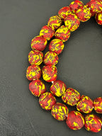 Fused Krobo Recycled Glass Beads 12–14mm | Crimson Red Yellow Handmade African Glass Beads from Ghana