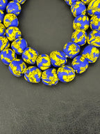 Royal Sapphire Fused Krobo Recycled Glass Beads 12–14mm | Handmade African Glass Beads from Ghana | 44 Beads Per Strand