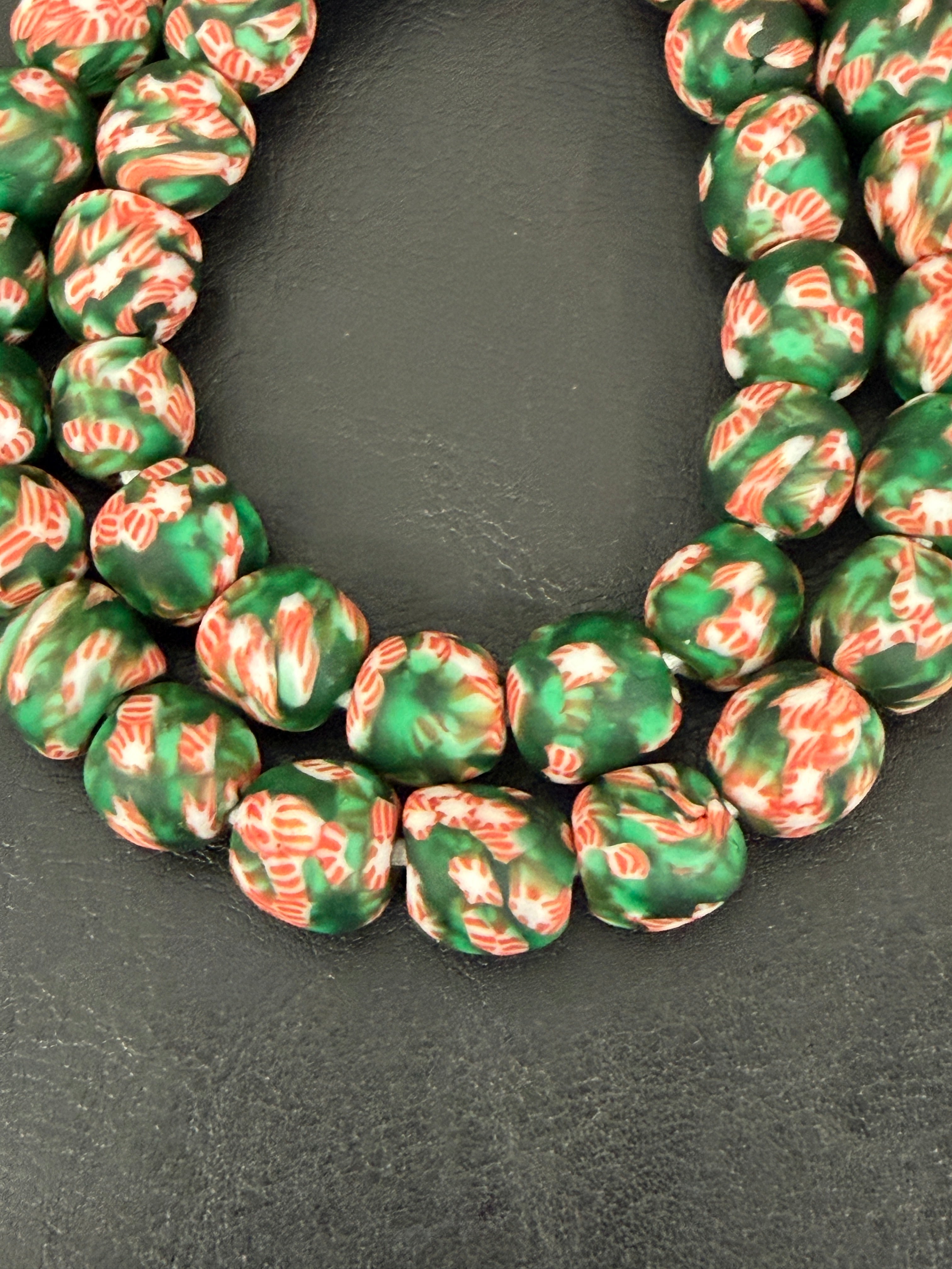 Authentic Fused Krobo Recycled Glass Beads 12–14mm | Green African Glass Beads | Handmade in Ghana