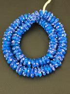 Blue Fused Krobo Rondelle Recycled Glass Beads | Handcrafted Ghana African Trade Beads | 95–99 Beads per Strand