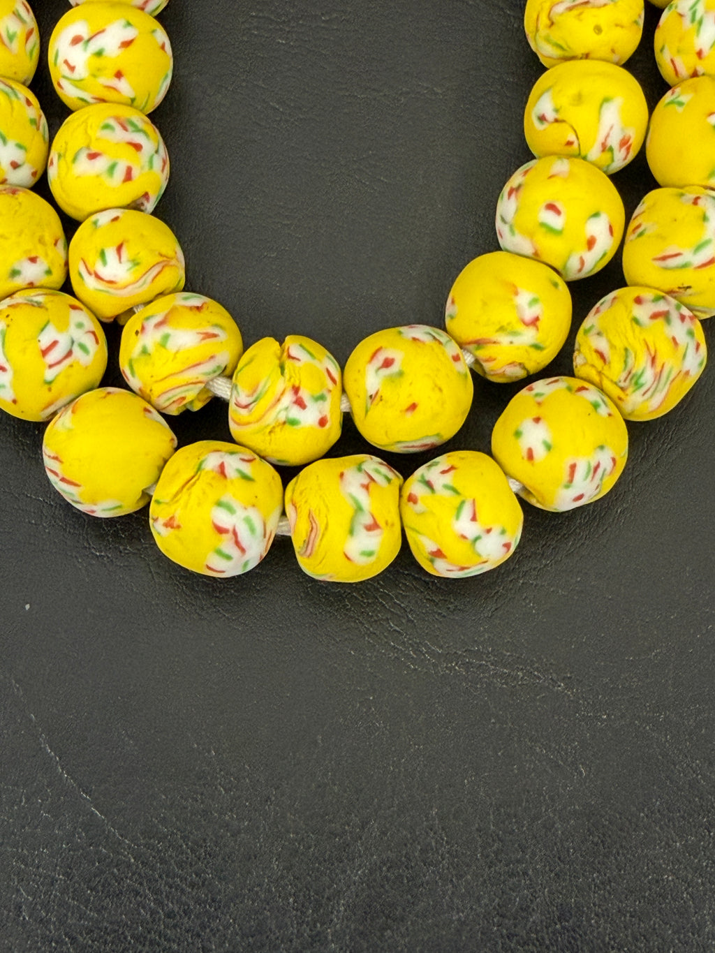 Sunburst Yellow Fused Krobo Recycled Glass Beads | 12–14mm Handmade African Beads from Ghana