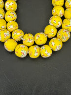 Sunburst Yellow Fused Krobo Recycled Glass Beads | 12–14mm Handmade African Beads from Ghana
