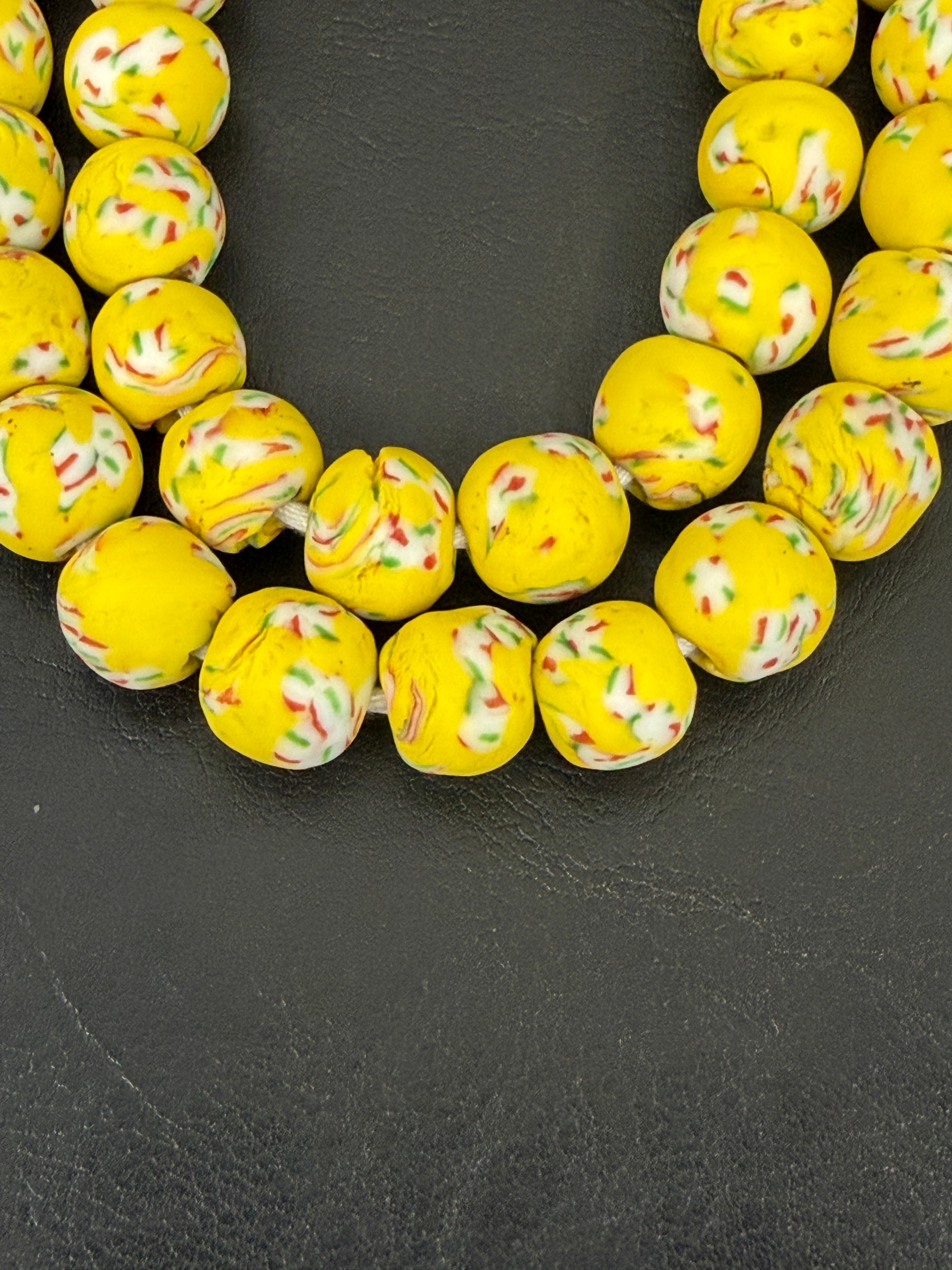Sunburst Yellow Fused Krobo Recycled Glass Beads | 12–14mm Handmade African Beads from Ghana