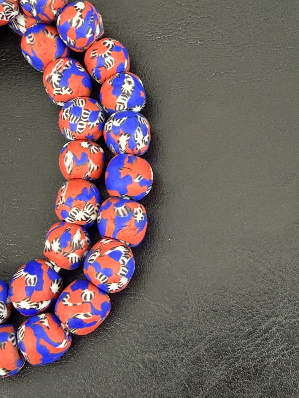Authentic Fused Krobo Recycled Glass Beads 12–14mm | Red Blue African Glass Beads | Handmade in Ghana