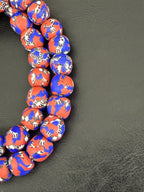 Authentic Fused Krobo Recycled Glass Beads 12–14mm | Red Blue African Glass Beads | Handmade in Ghana